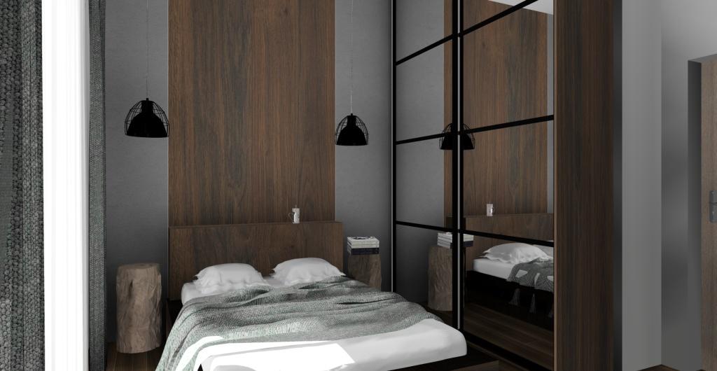 Projekt wnętrza sypialni widok na łóżko